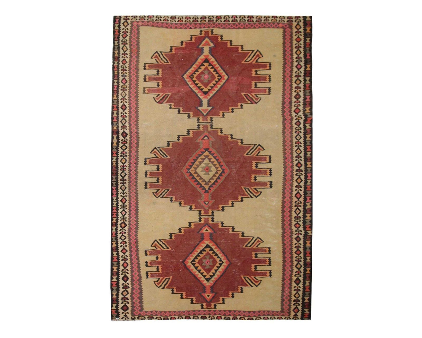 Vintage Kilim Rug: 1980s Beige Terracotta Wool Flatweave (9'6" X 5'9")