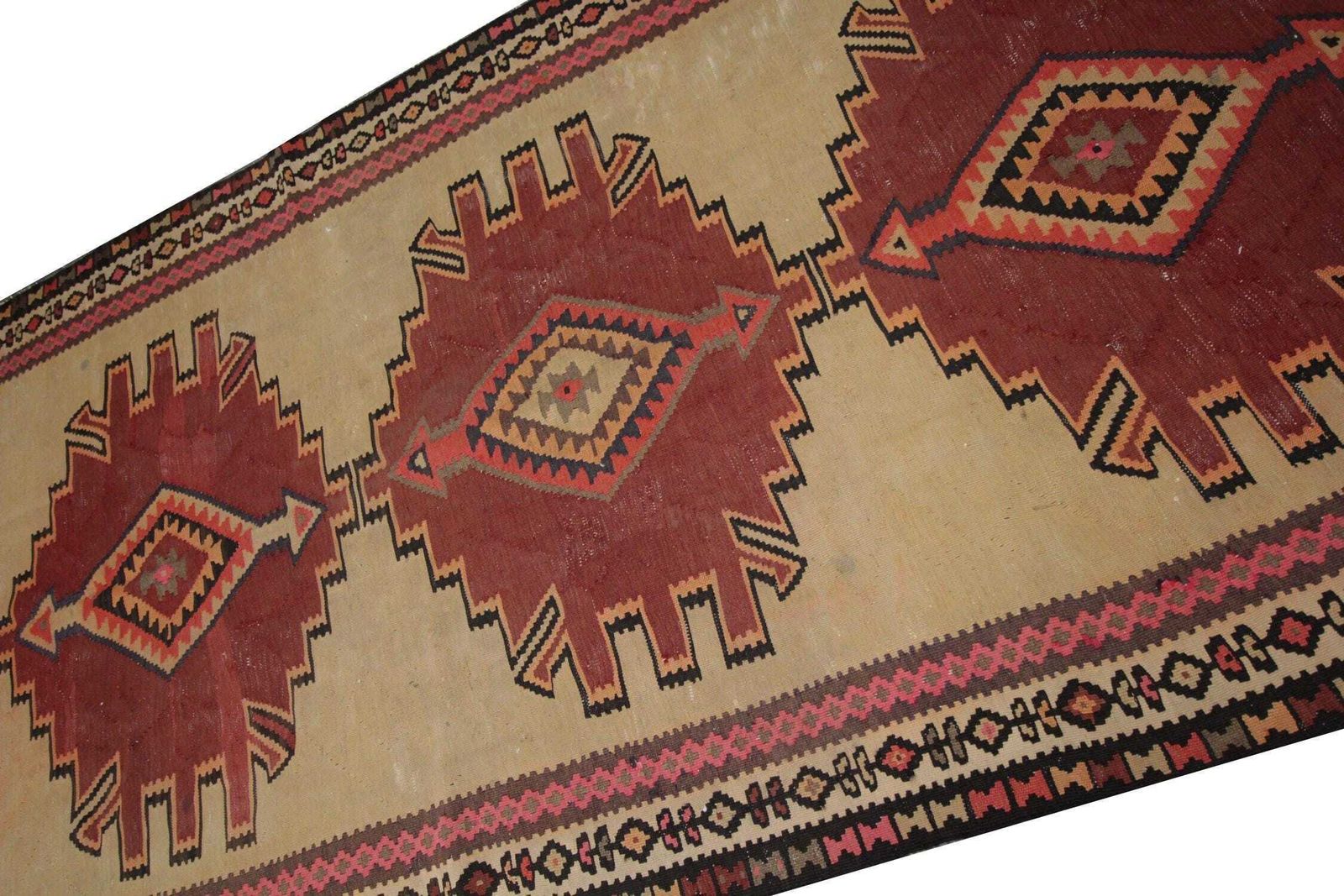 Vintage Kilim Rug: 1980s Beige Terracotta Wool Flatweave (9'6" X 5'9") photo for sale