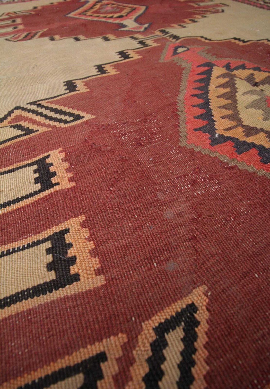 Vintage Kilim Rug: 1980s Beige Terracotta Wool Flatweave (9'6" X 5'9") photo Textiles