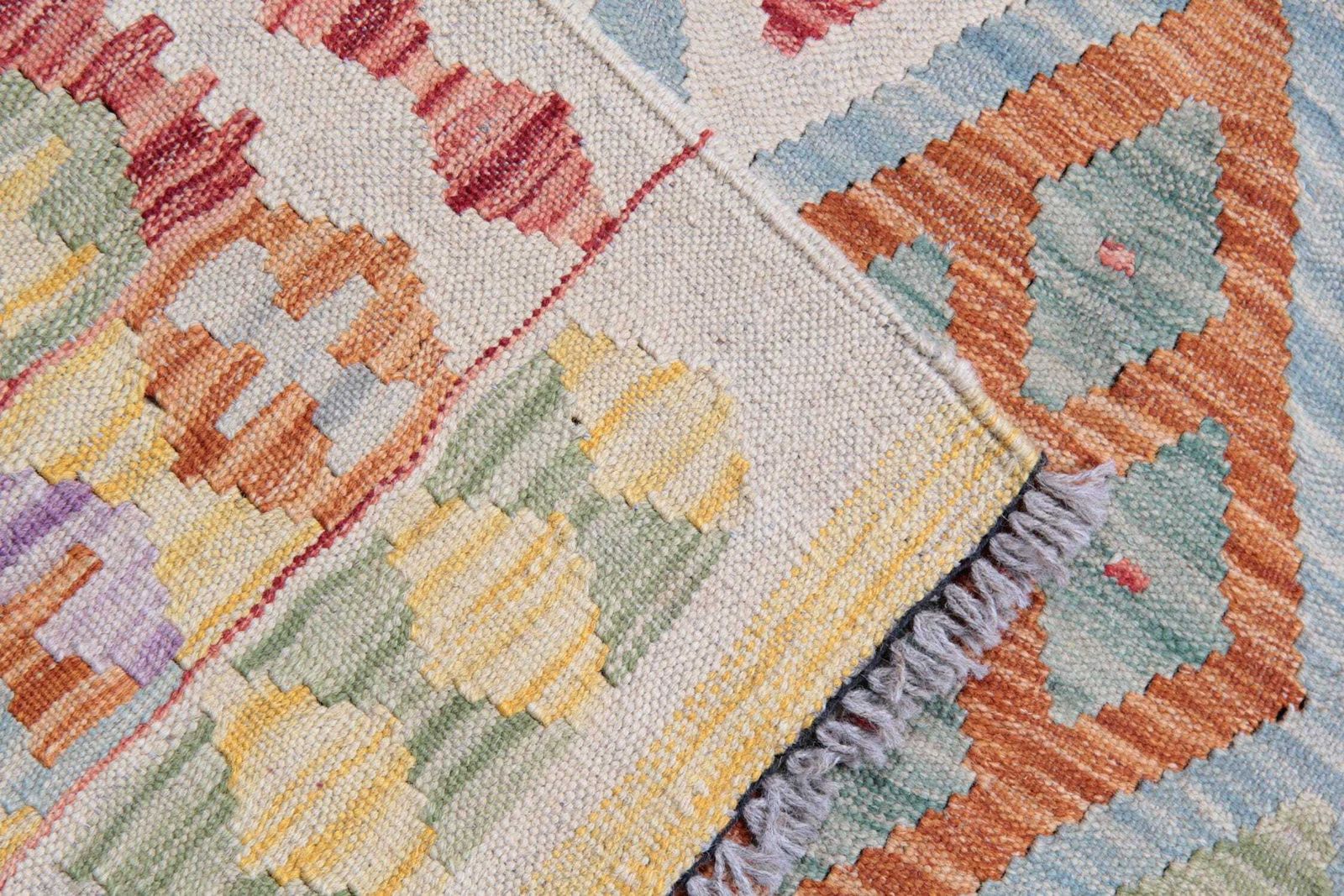 Multicolor Afghan Kilim Rug: Striped Contemporary Wool Flatweave, Geometric Decor (9.9 X 6.7 Ft.) photo vinterior