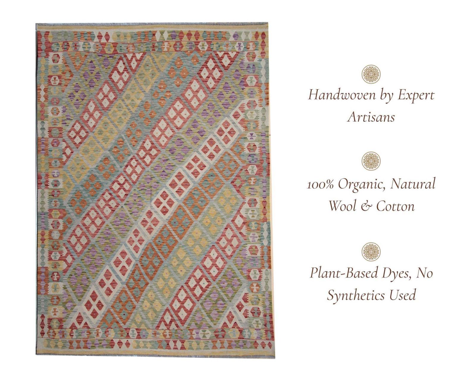 Multicolor Afghan Kilim Rug: Striped Contemporary Wool Flatweave, Geometric Decor (9.9 X 6.7 Ft.) photo vintage