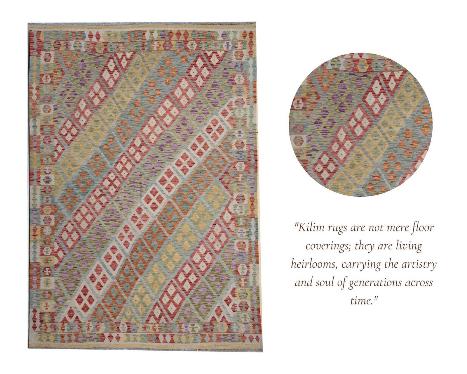 photo furniture Multicolor Afghan Kilim Rug: Striped Contemporary Wool Flatweave, Geometric Decor (9.9 X 6.7 Ft.)