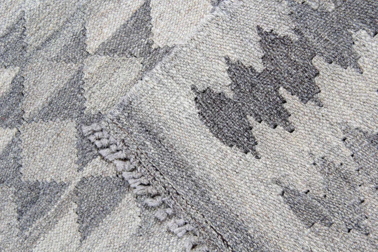 Handmade Afghan Kilim Rug: Grey Wool Geometric Flatweave (7.10 X 5.9 Ft.) photo 1300.0