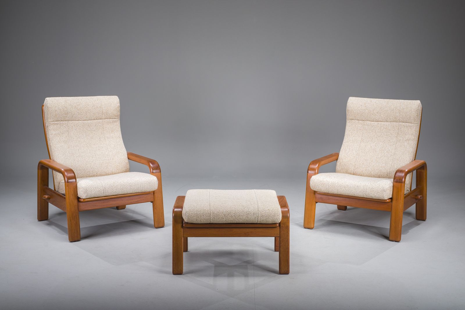 Mid Century Modern Danish Chairs And Ottoman In Teak From Hs Design, 1960s, Set Of 3
