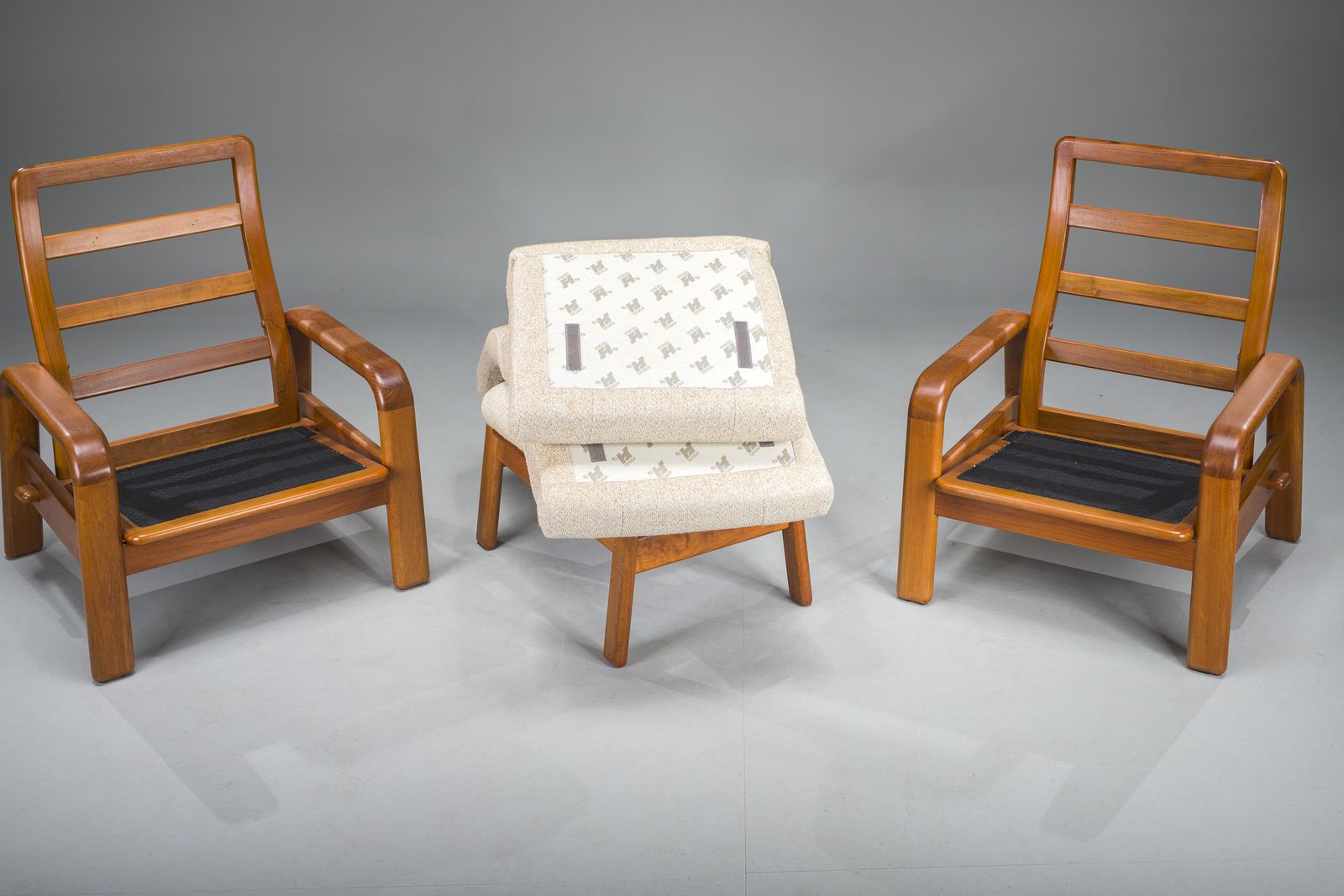 Mid Century Modern Danish Chairs And Ottoman In Teak From Hs Design, 1960s, Set Of 3 photo vintage