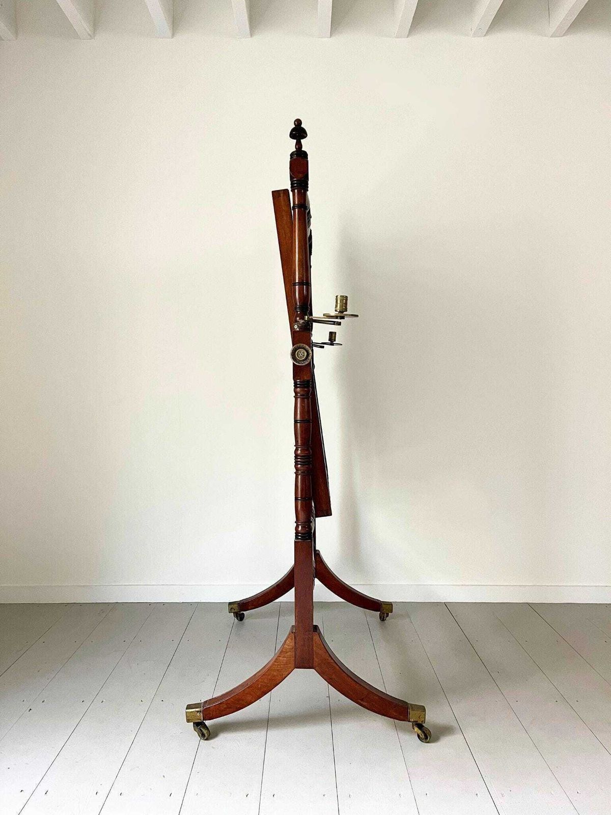 Antique Cheval Mirror George III Period, Freestanding Mahogany Dressing Mirror With Ebonised Decoration And Adjustable Brass Candle Sconces photo furniture