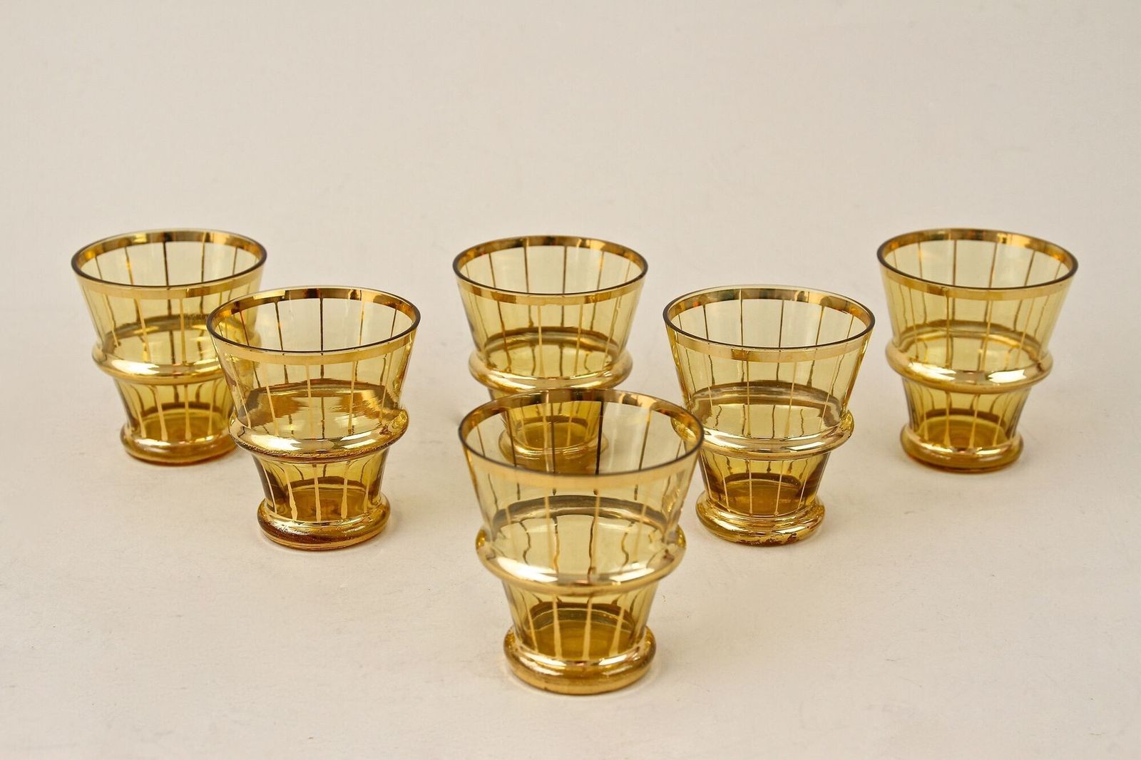 20th Century Art Deco Glass Decanter Set, Amber Colored/ Gilt   Cz Ca. 1920 photo for sale