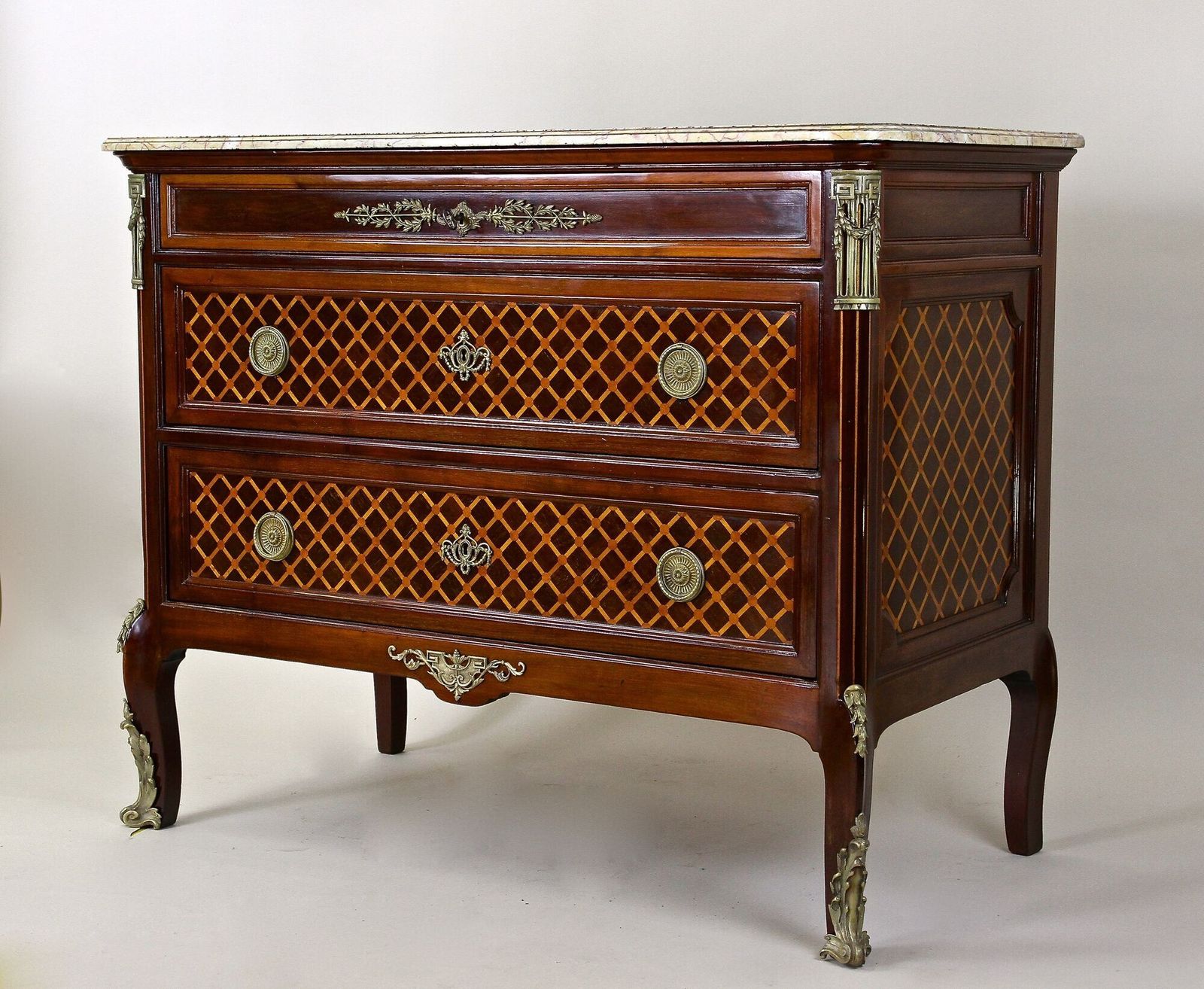 19th Century Transitional Marquetry Chest Of Drawers, Mahogany, Fr Circa 1870 photo 6300.0