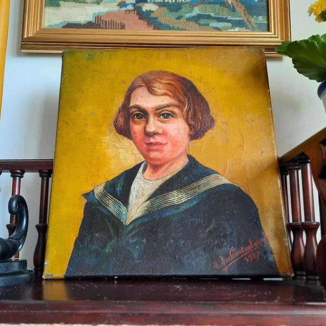 1920's Antique Expressionist Oil Painting Of A Sailor Boy J Van Caekenberghe photo furniture