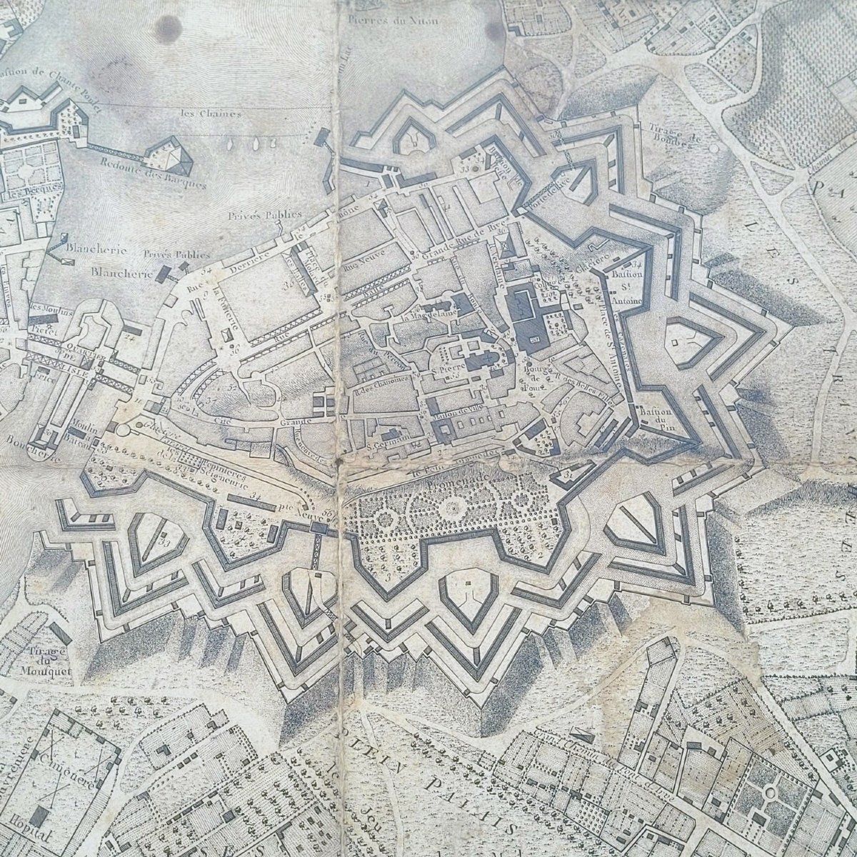 Map Of The City Of Geneva, Framed Engraving, Late 18th Century photo vinterior