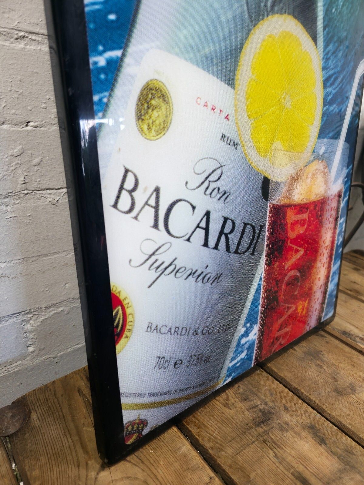 Vintage Bacardi Light Up Advertising Sign Box Bar Man Cave photo Art
