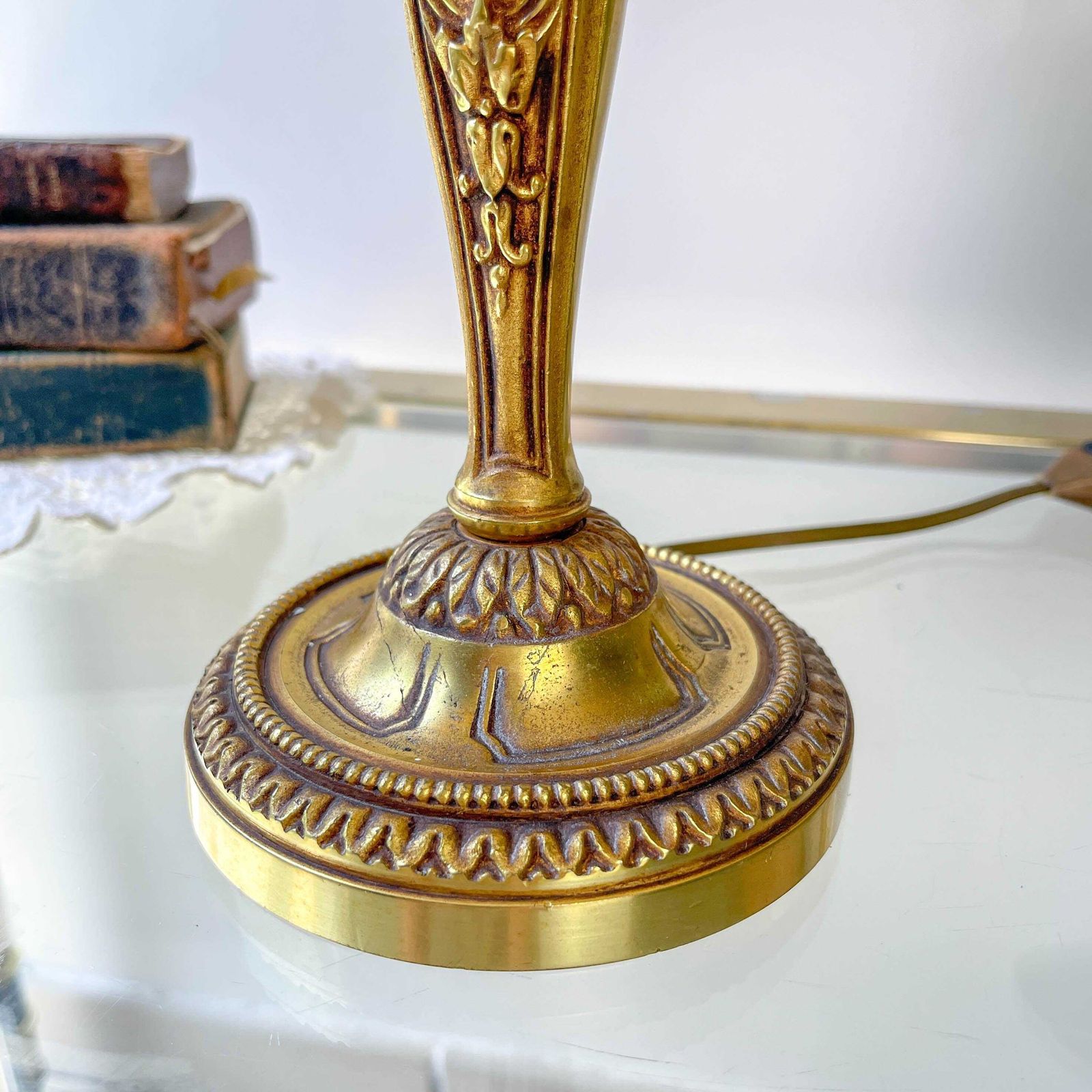 Louis XVI Style Gilt Bronze Lamp With Yellow Fringed Shade   Elegant Vintage Antique Lamp photo for sale