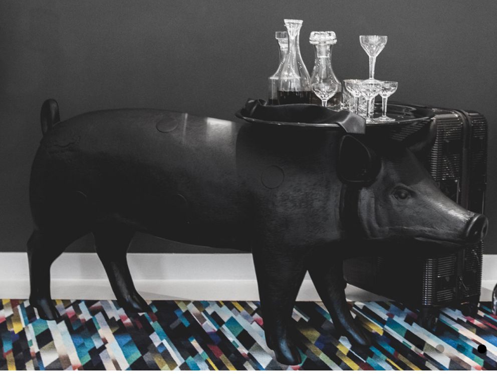 A Pair Of Vintage Smoke Armchairs By Maarten Baas Designed For Moooi & Matching Pig Side Table photo vintage