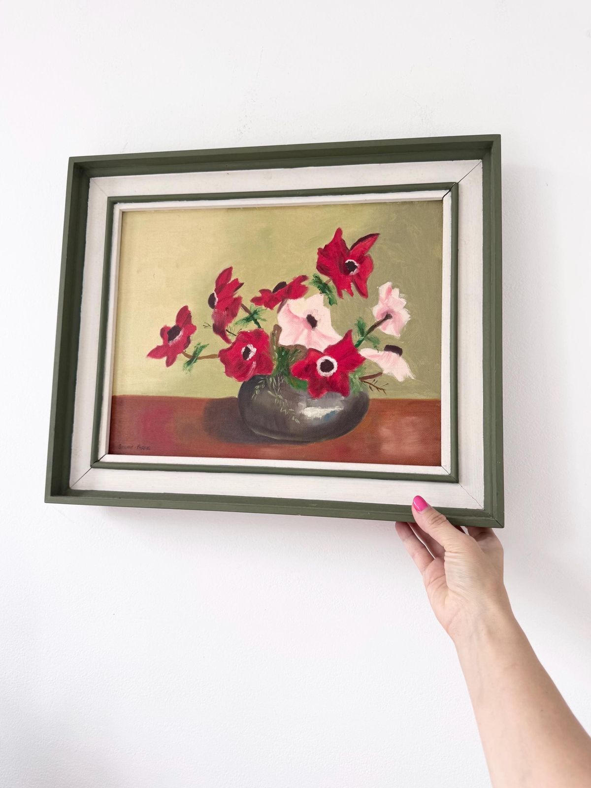 Vintage Framed Floral Paiting, Original Oil On Canvas Painting photo vinterior
