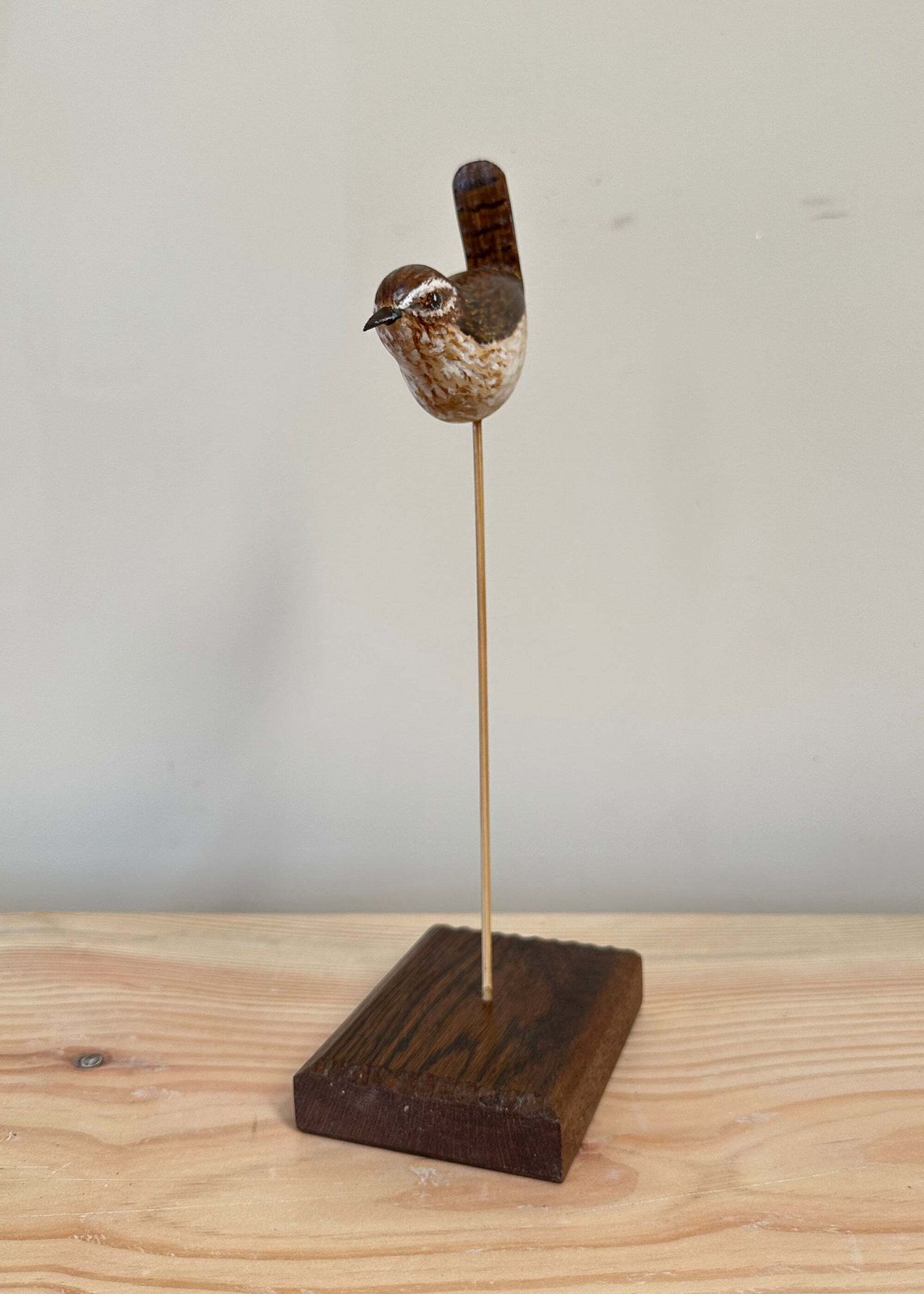 Hand Carved Wren Sculpture, Traditional photo Art