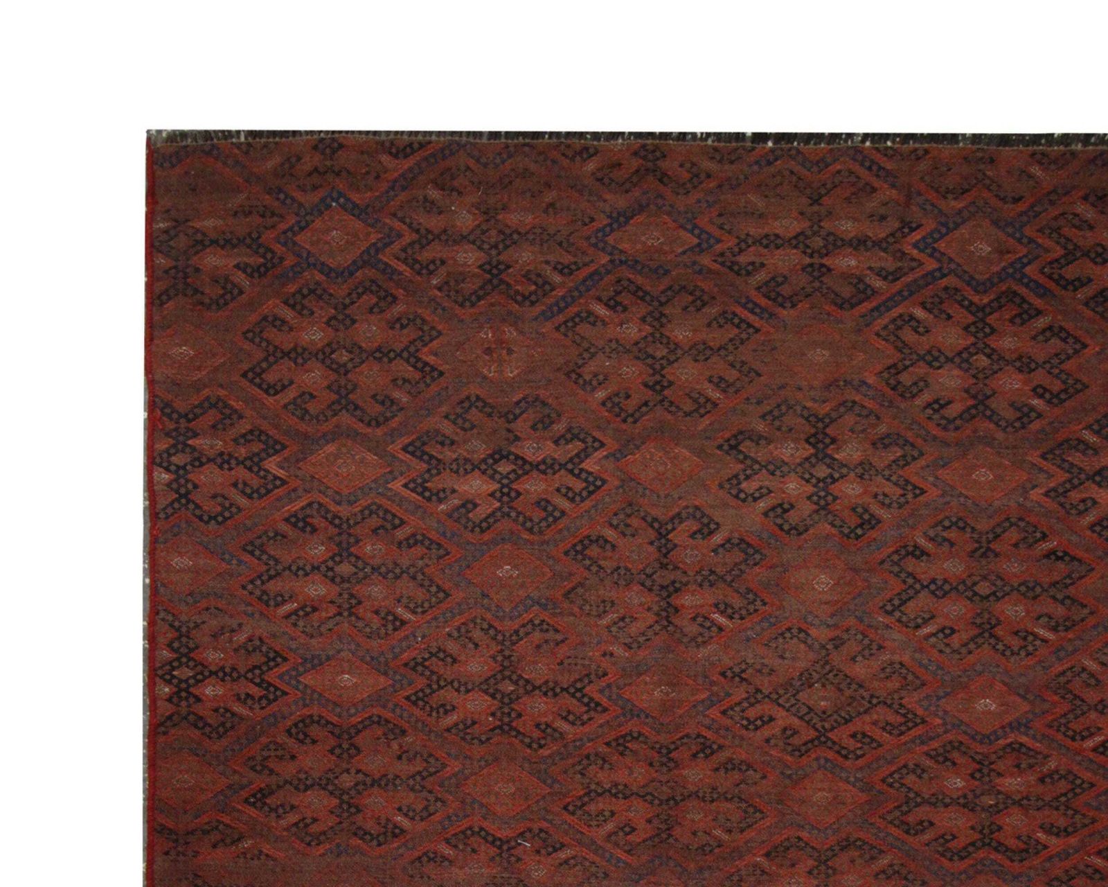 Antique Sumakh Kilim Rug: 1920s Wool Flatweave, Tribal Geometric Design (5'10" X 3'10") photo furniture