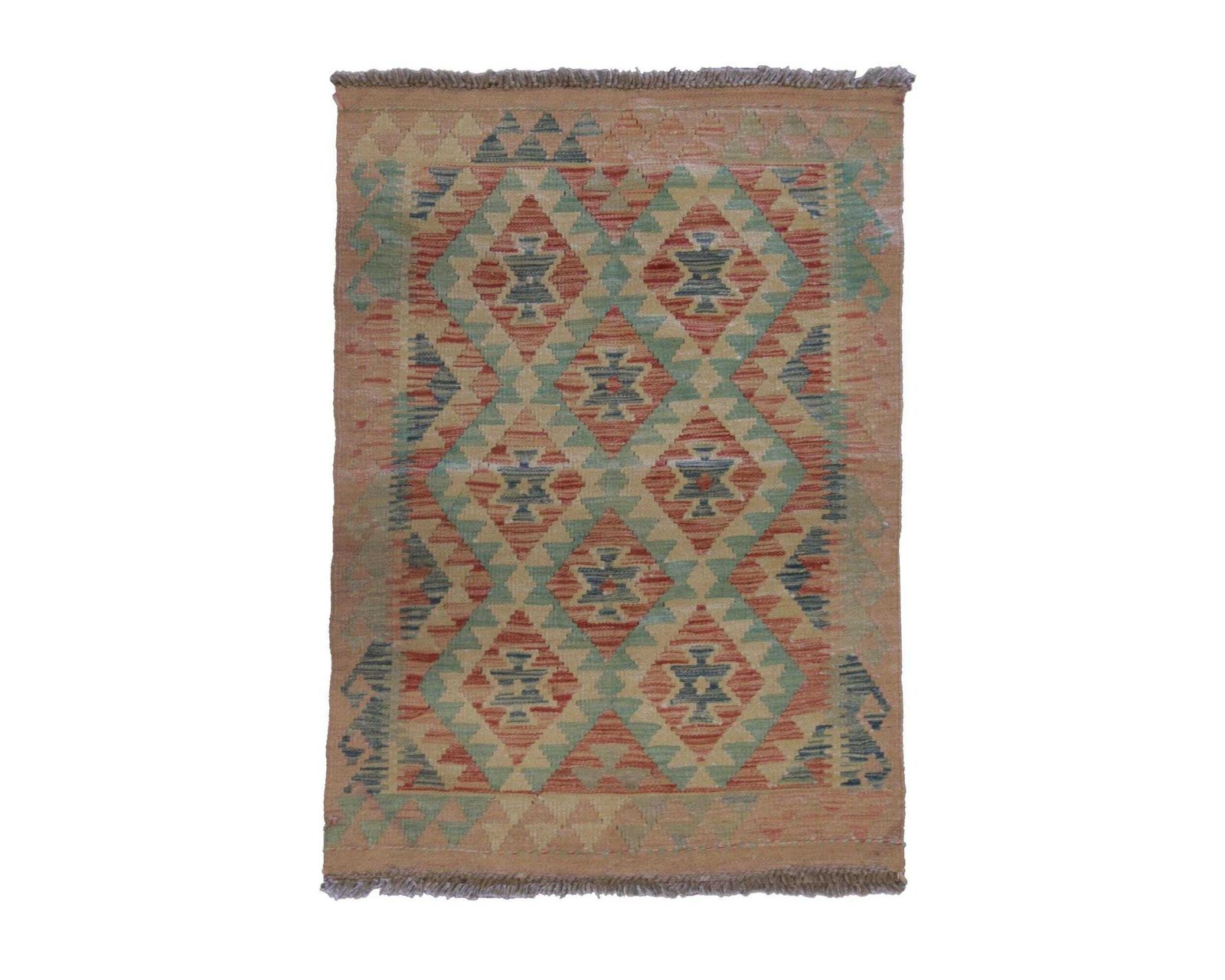 Blush Pink Kilim Rug: Handwoven Wool Tribal Accent Area Rug (2.0 X 2.11 Ft.)