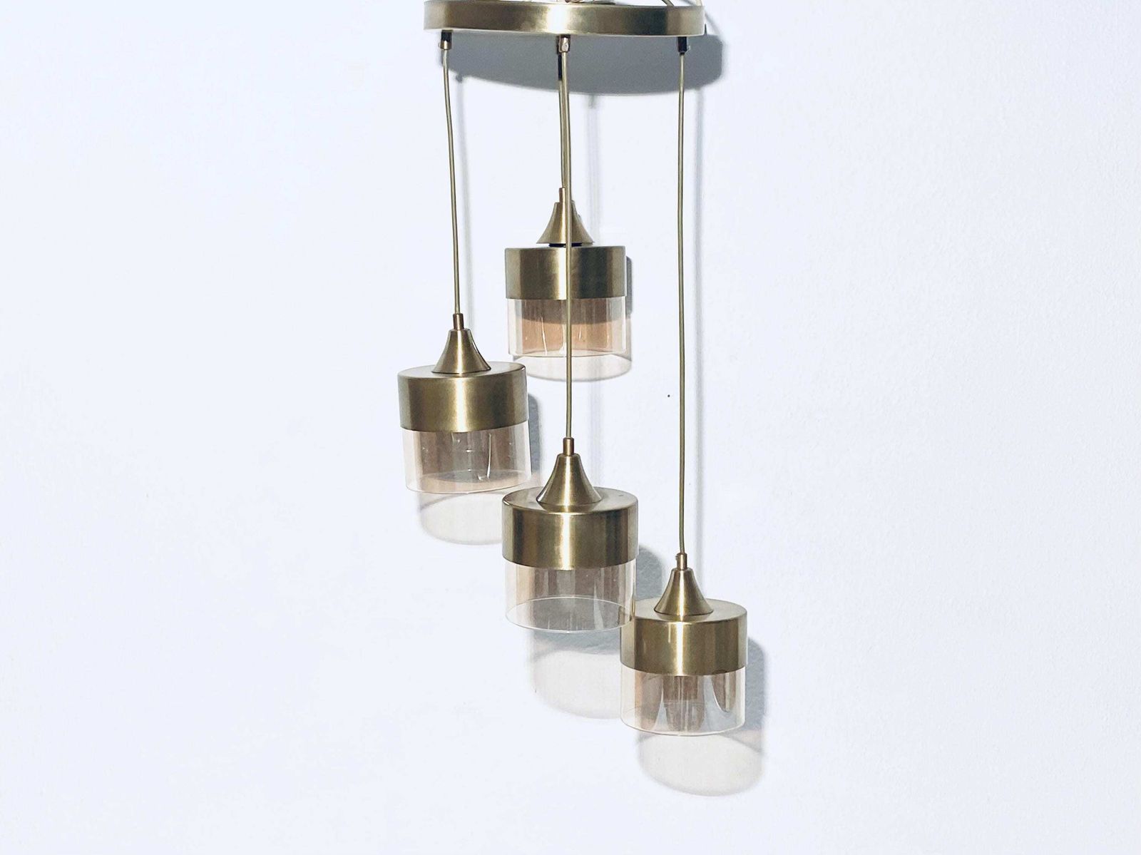 Vintage Gold Cascading Hanging Lamp / Glass And Metal / Vintage 70s 80s Style Decor