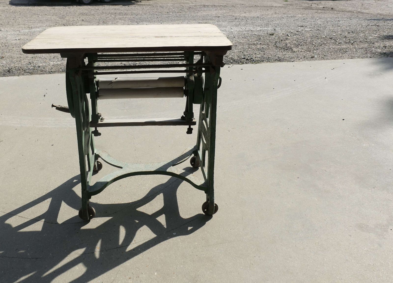 Pine Top Mangle Or Cast Iron Industrial Garden Table photo vinterior