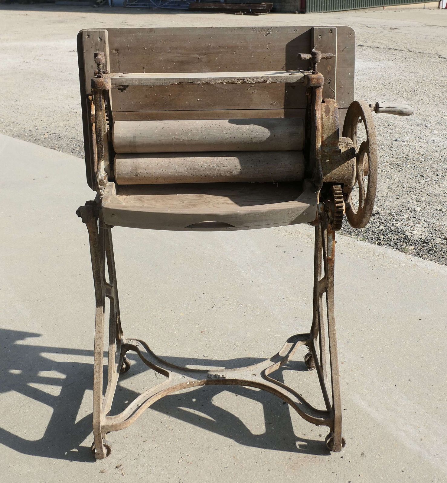 Pine Top Mangle Or Cast Iron Industrial Garden Table photo vintage
