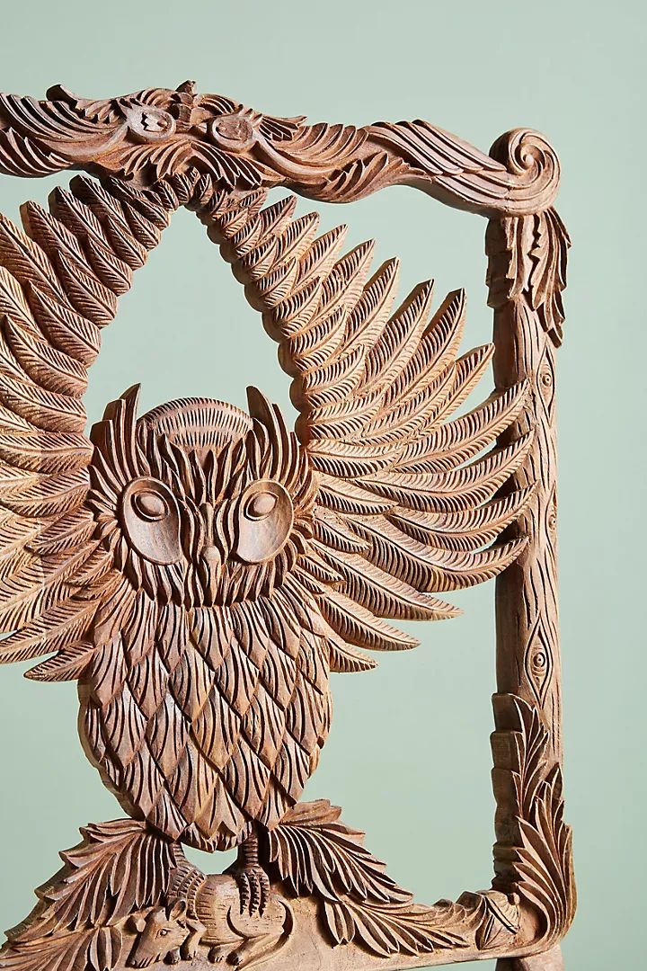 Hand Carved Wooden Owl Dinning Chair – Antique Black Finish With Intricate Detailing photo vinterior