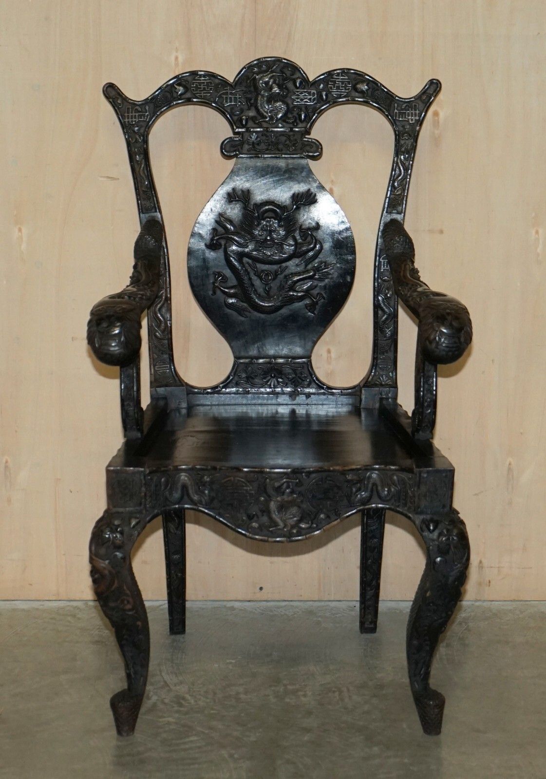 Antique 1880 Heavily Carved Chinese Dragon Carver Armchair Must See Pictures photo furniture