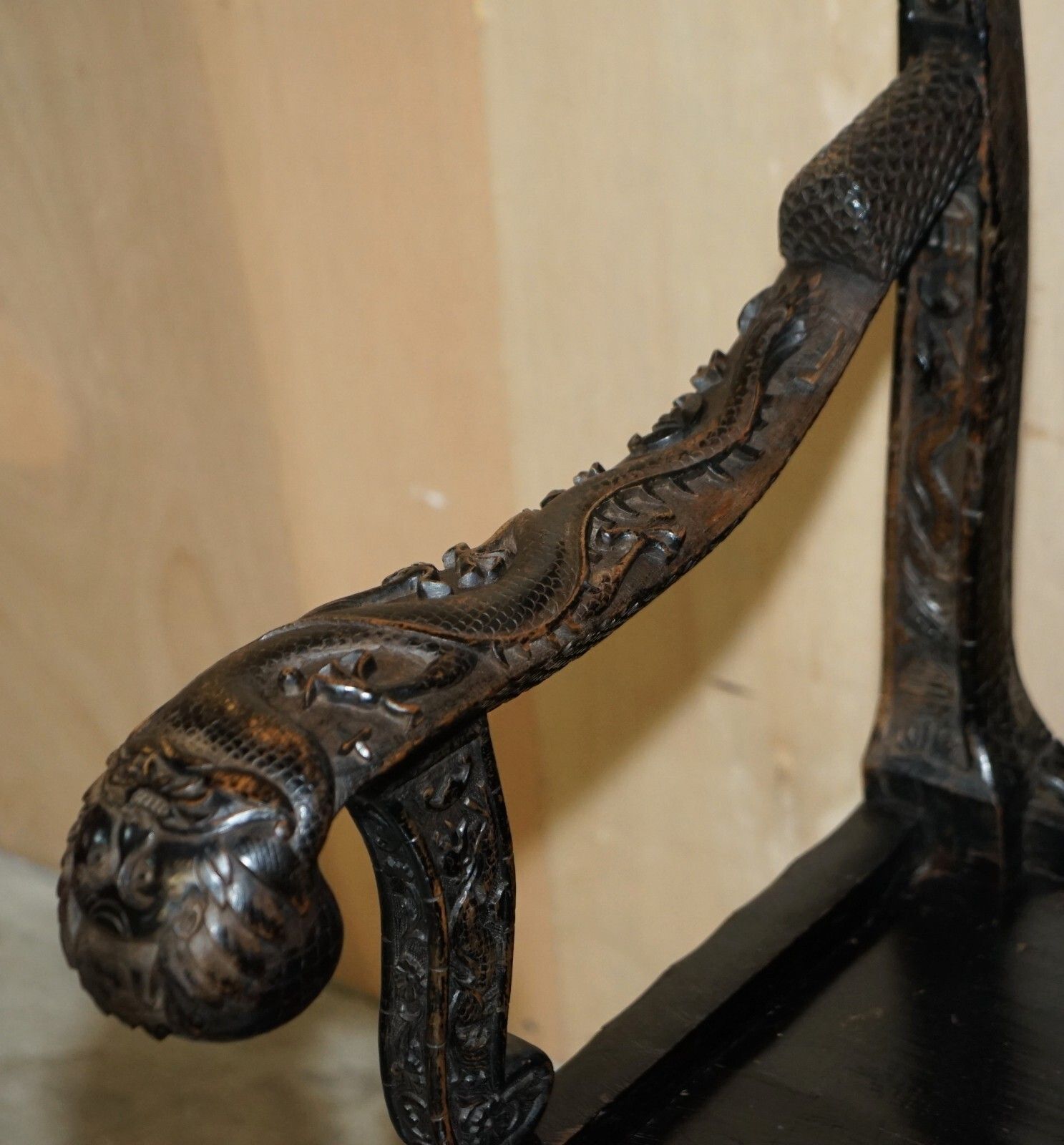 Antique 1880 Heavily Carved Chinese Dragon Carver Armchair Must See Pictures photo buy
