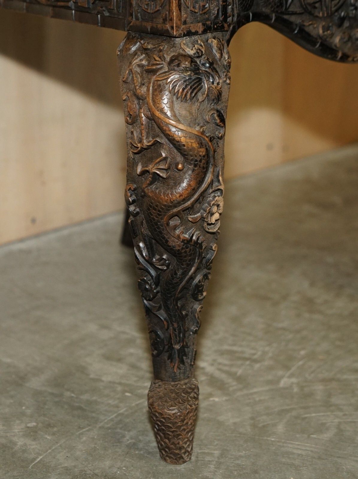 Antique 1880 Heavily Carved Chinese Dragon Carver Armchair Must See Pictures photo vintage
