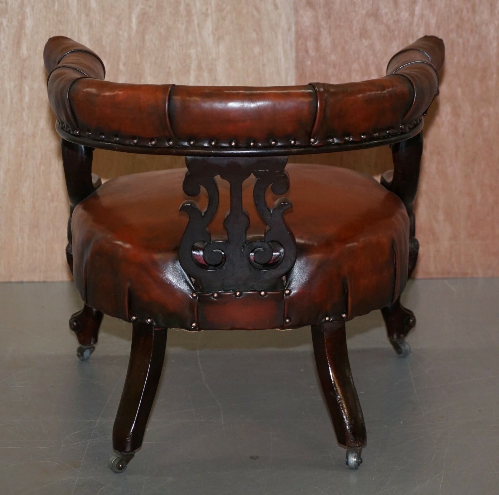 photo for sale Rare Fully Restored Regency Show Framed Carved Mahognay Brown Leather Armchair