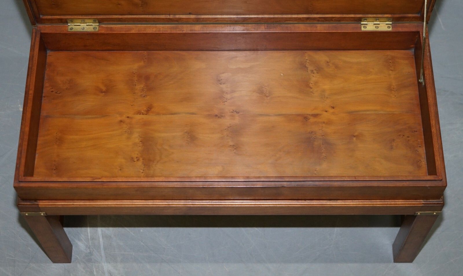 Furniture Rare Burr Yew Wood Military Campaign Gun Case Coffee Side Table On Original Base photo