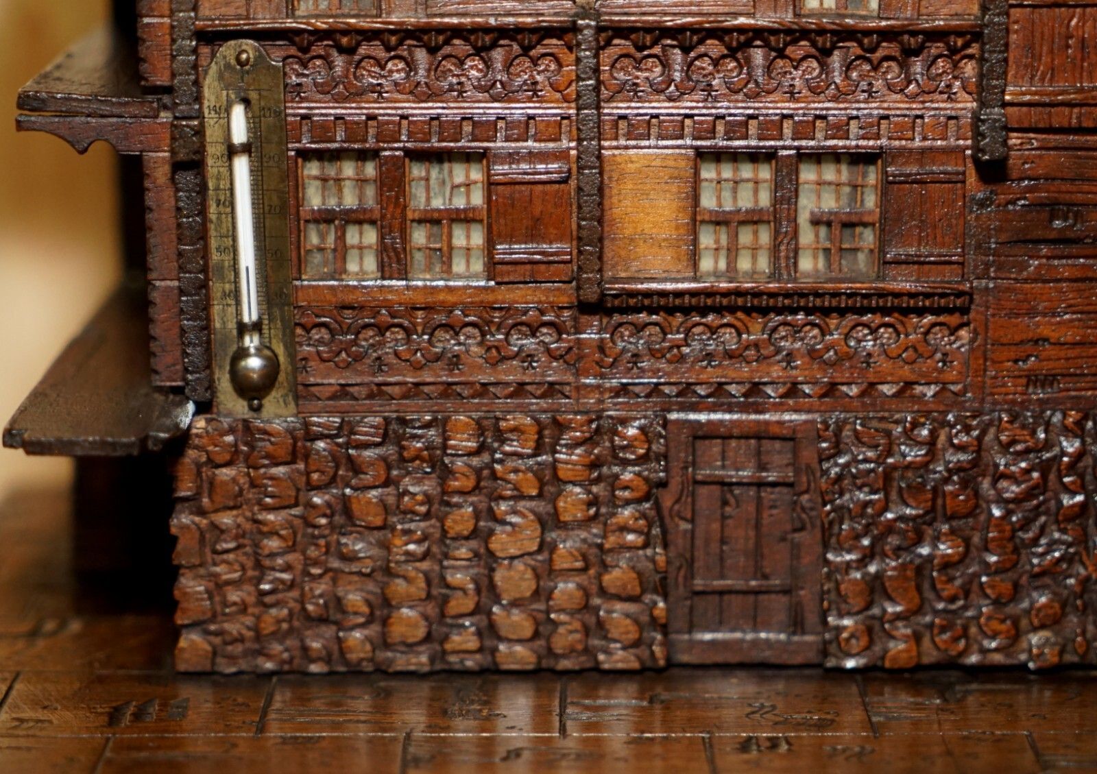 Stunning Original Antique Hand Carved Black Forest Wood Cigar Box Humidor House photo vintage
