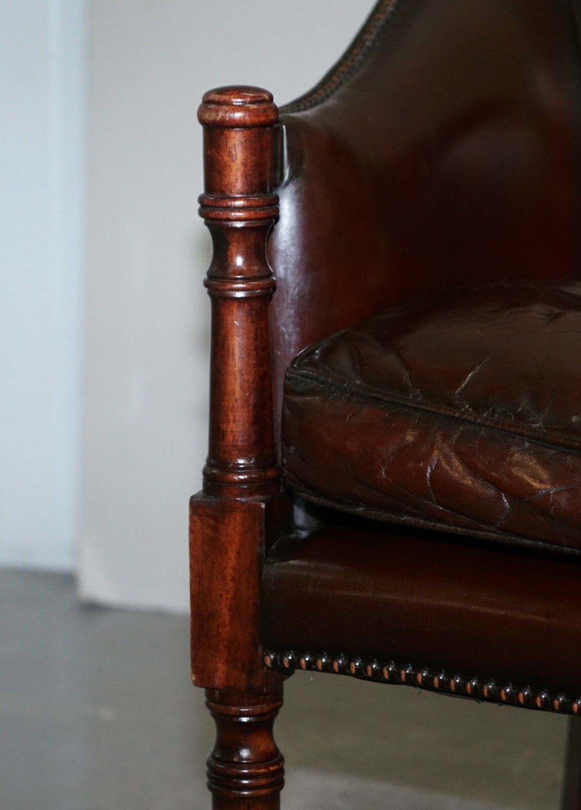 photo furniture Lovely Fully Restored Vintage Hand Dyed Studded Brown Leather Tub Club Armchair