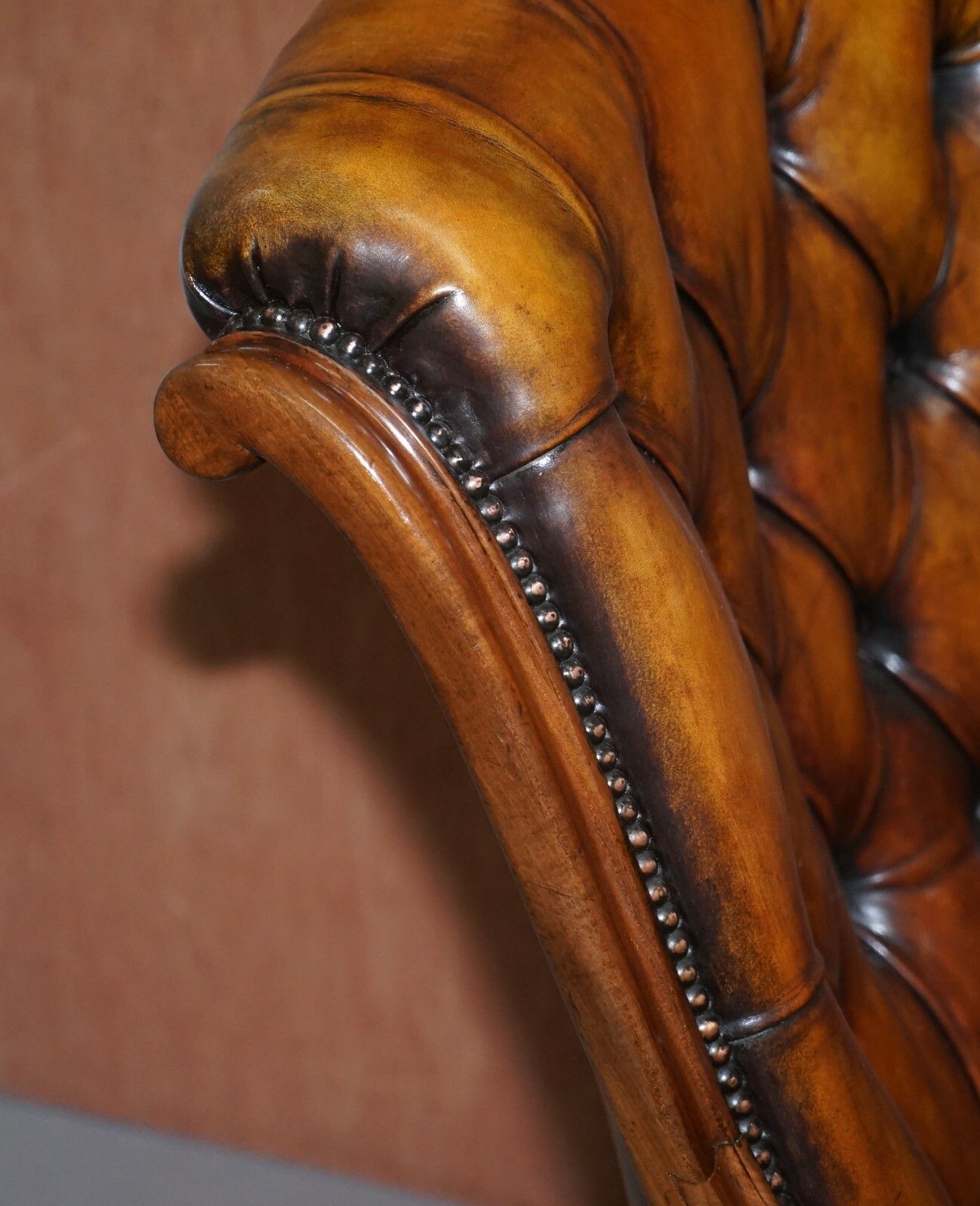 photo for sale Stunning Show Framed Early Victorian Chesterfield Brown Leather Library Armchair