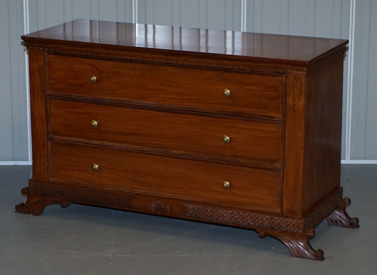 Stunning Suite Of Panelled Mahogany Chests Of Drawers Ornately Carved Bases photo furniture