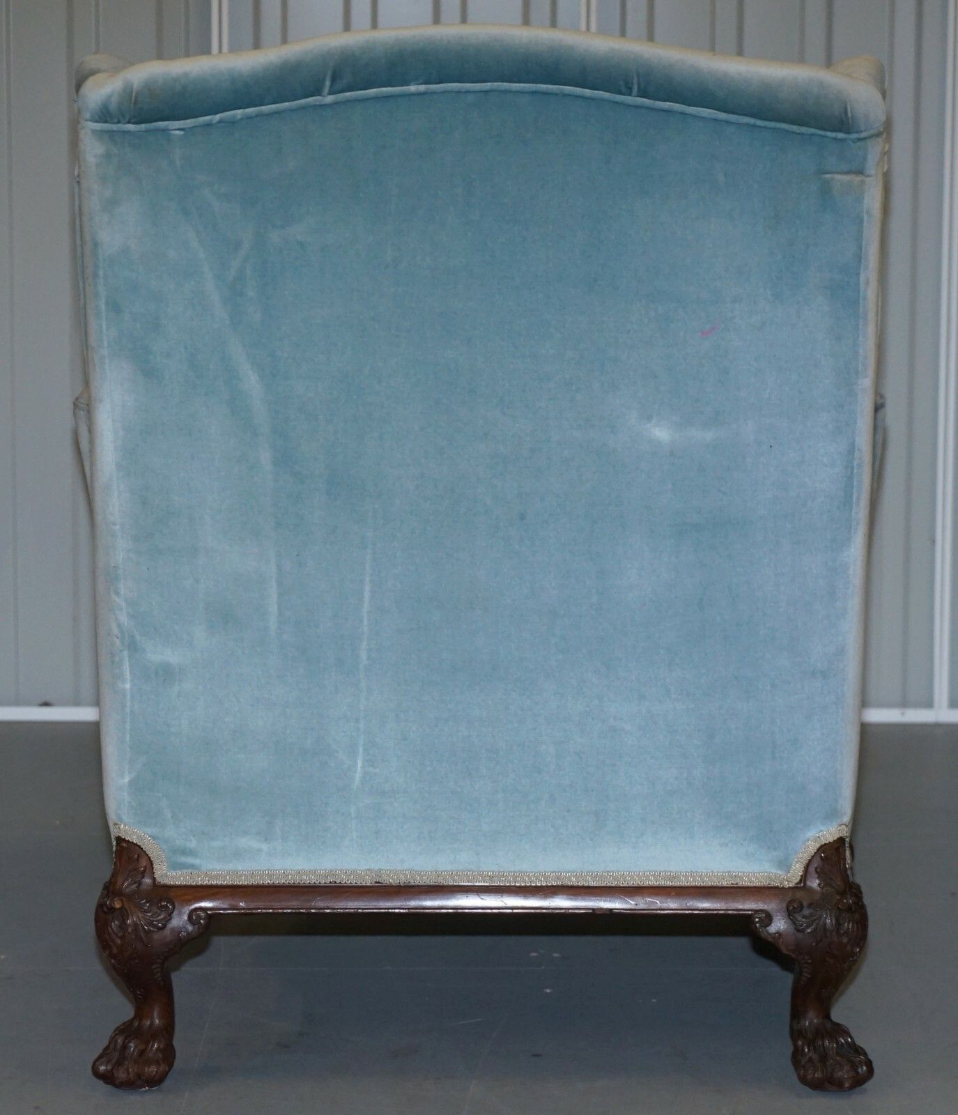 2500.0 Heavily Carved Lion Hairy Paw Feet Victorian Armchair Sky Blue Velvet George II photo