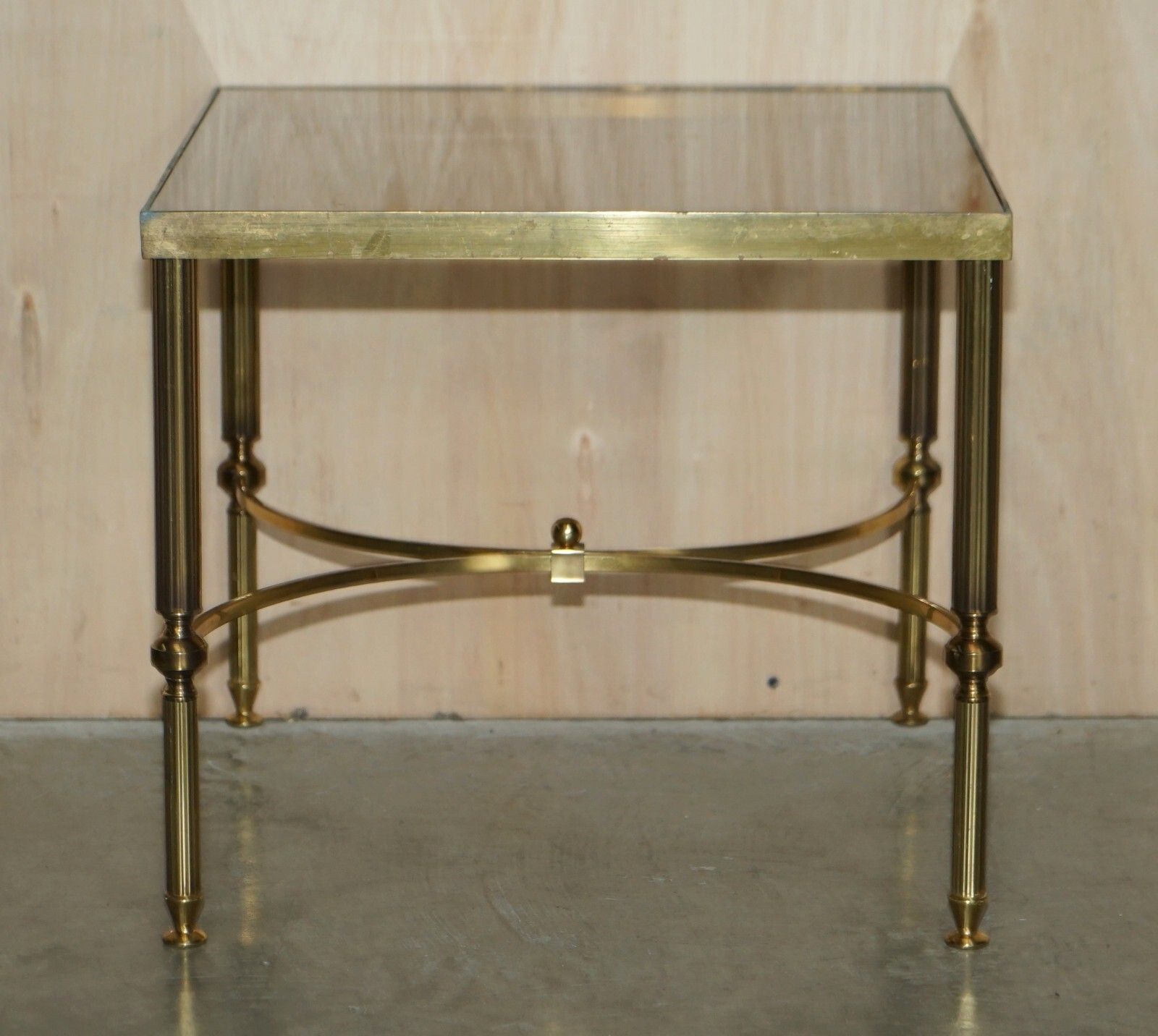 Pair Of Mid Century Maison Jansen Paris Circa 1950's Glass Brass Side End Tables photo for sale