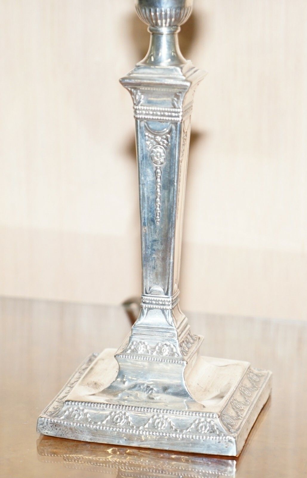 photo for sale Rare Pair Of 1879 James Bembridge Sterling Silver Corinthian Candlestick Lamps