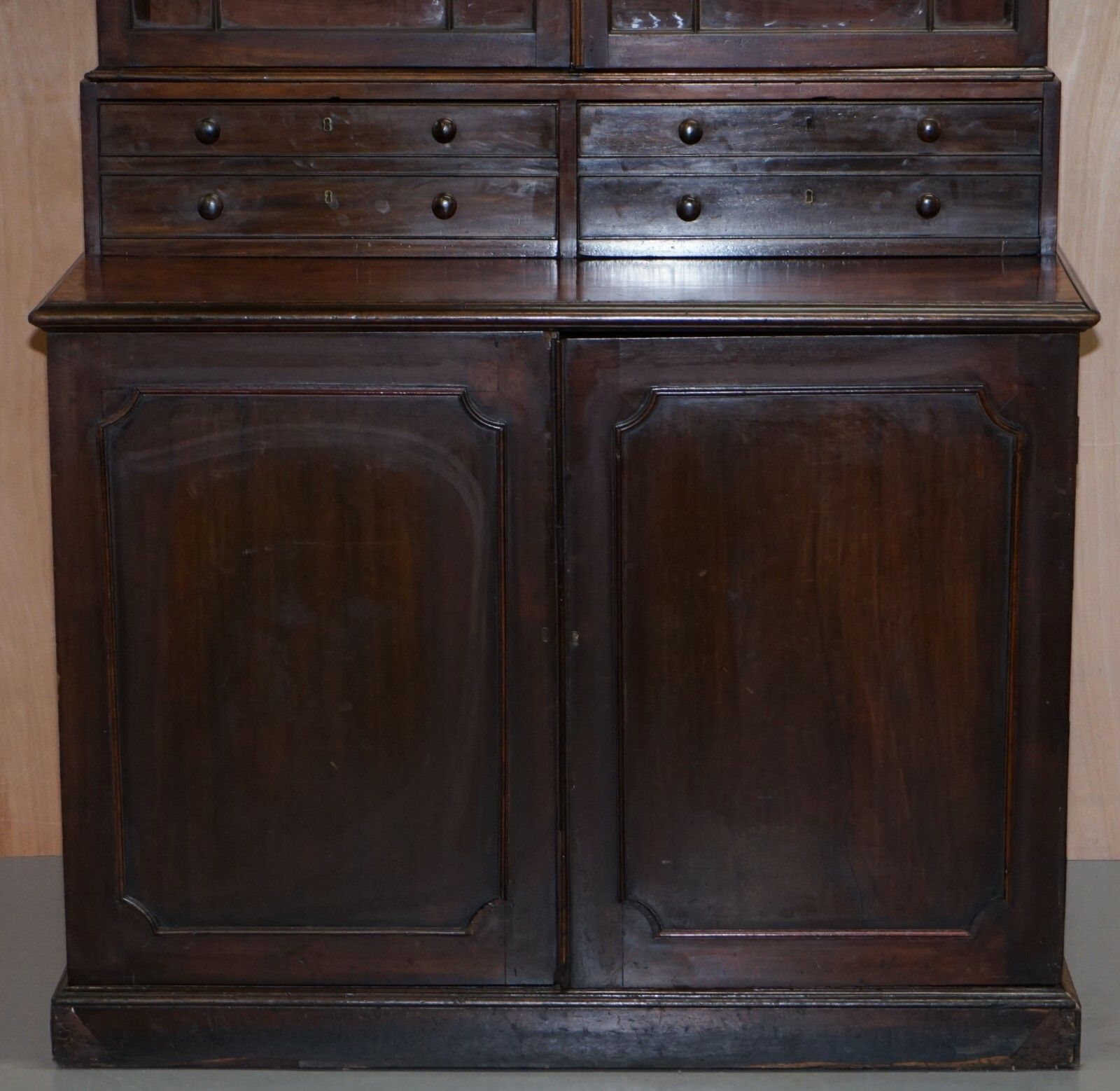 George IV Circa 1820 Mahogany Library Bookcase Inc Drawers Ornate Astral Glazing photo for sale