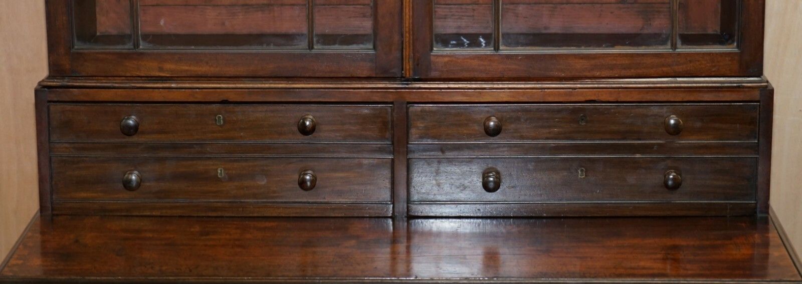 George IV Circa 1820 Mahogany Library Bookcase Inc Drawers Ornate Astral Glazing photo Furniture