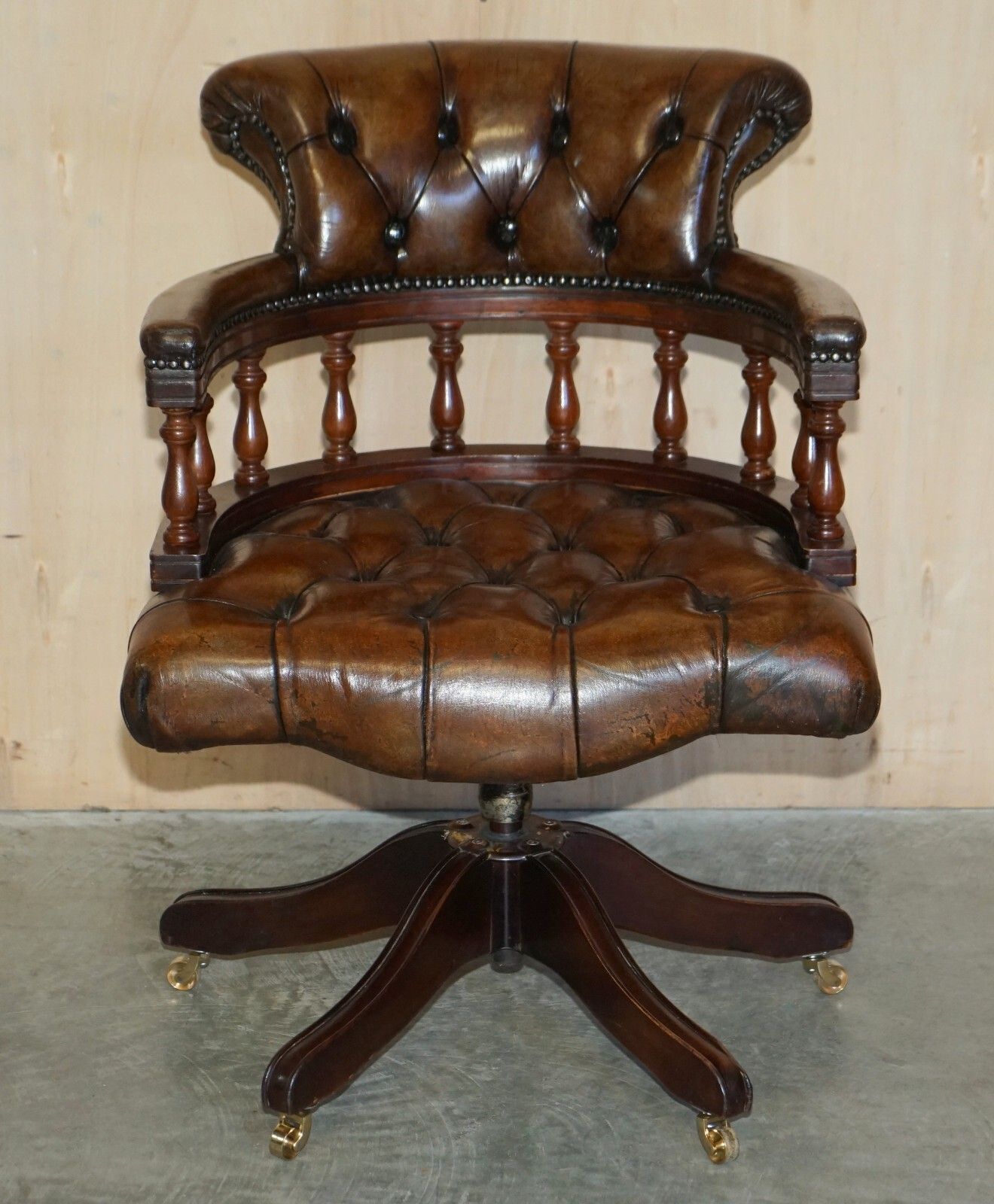 Popular Restored Chesterfield Vintage Brown Leather Directors Captains Chair photo furniture