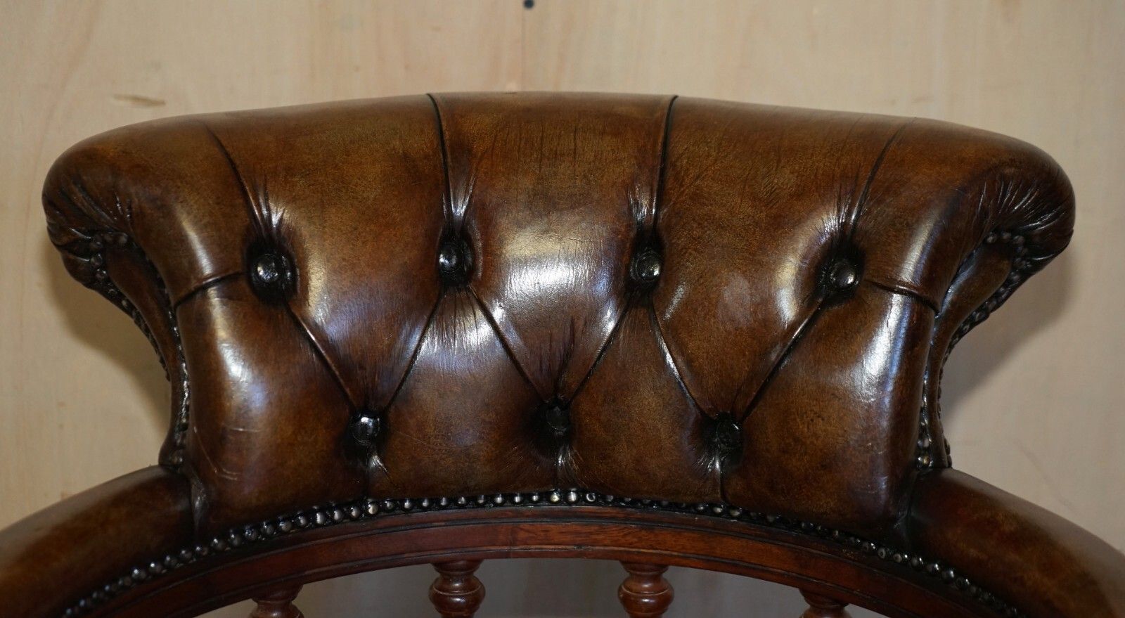Popular Restored Chesterfield Vintage Brown Leather Directors Captains Chair photo for sale