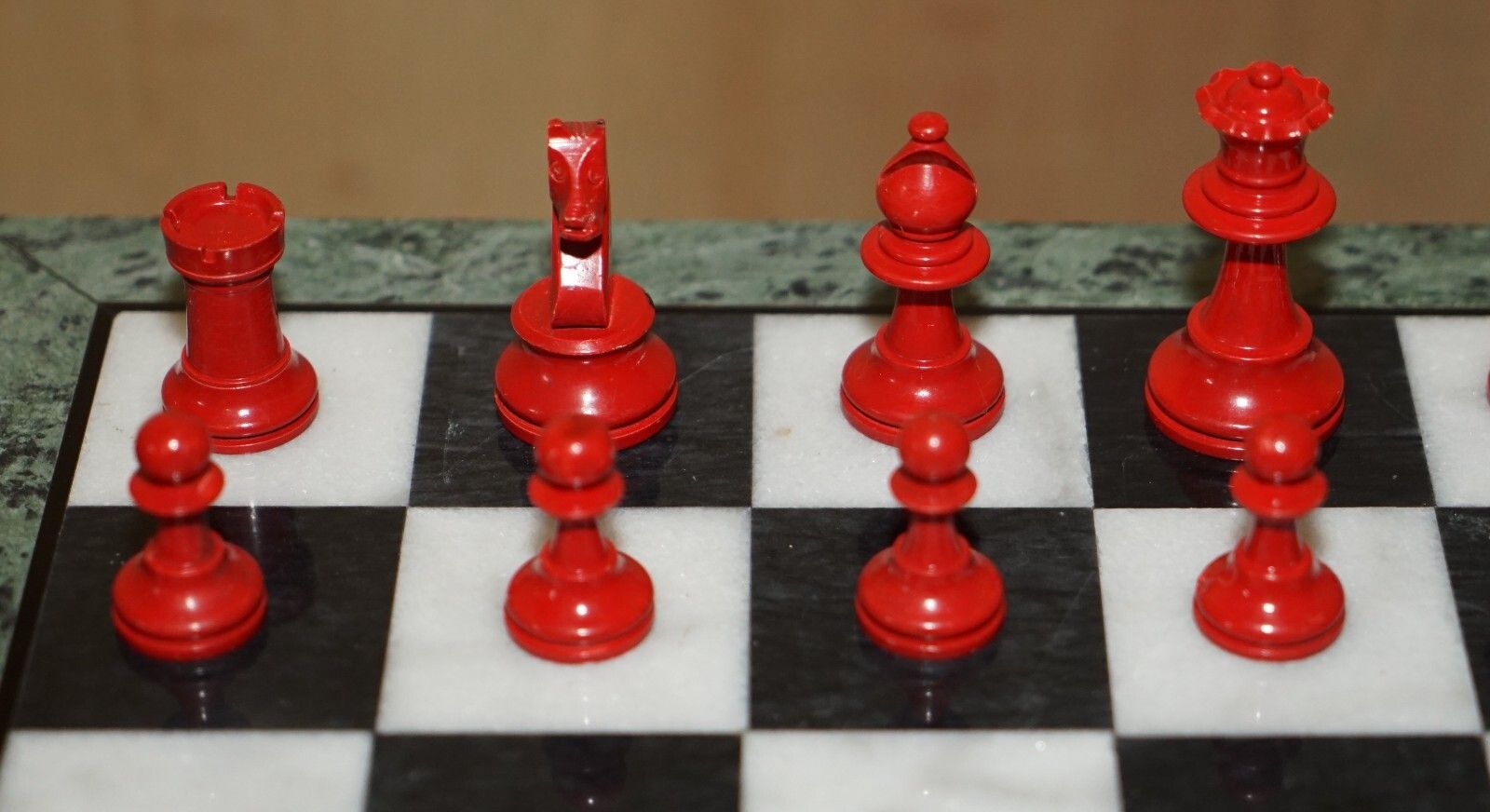 Antique Victorian Staunton Chess Pieces Set + Italian Marble Giltwood Chessboard photo vinterior