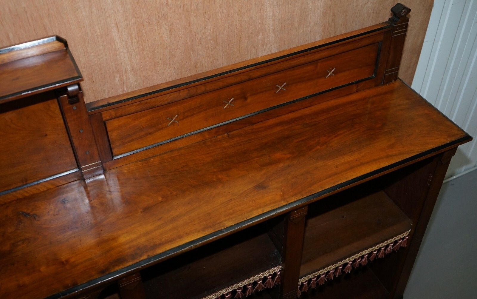 photo furniture Important Gothic Pugin Style Victorian Walnut Dwarf Open Bookcase 274cm Wide