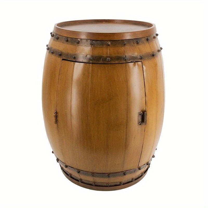 Barrel Drum Side Table With Wine Rack Storage
