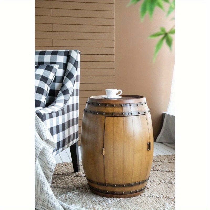 Barrel Drum Side Table With Wine Rack Storage photo furniture