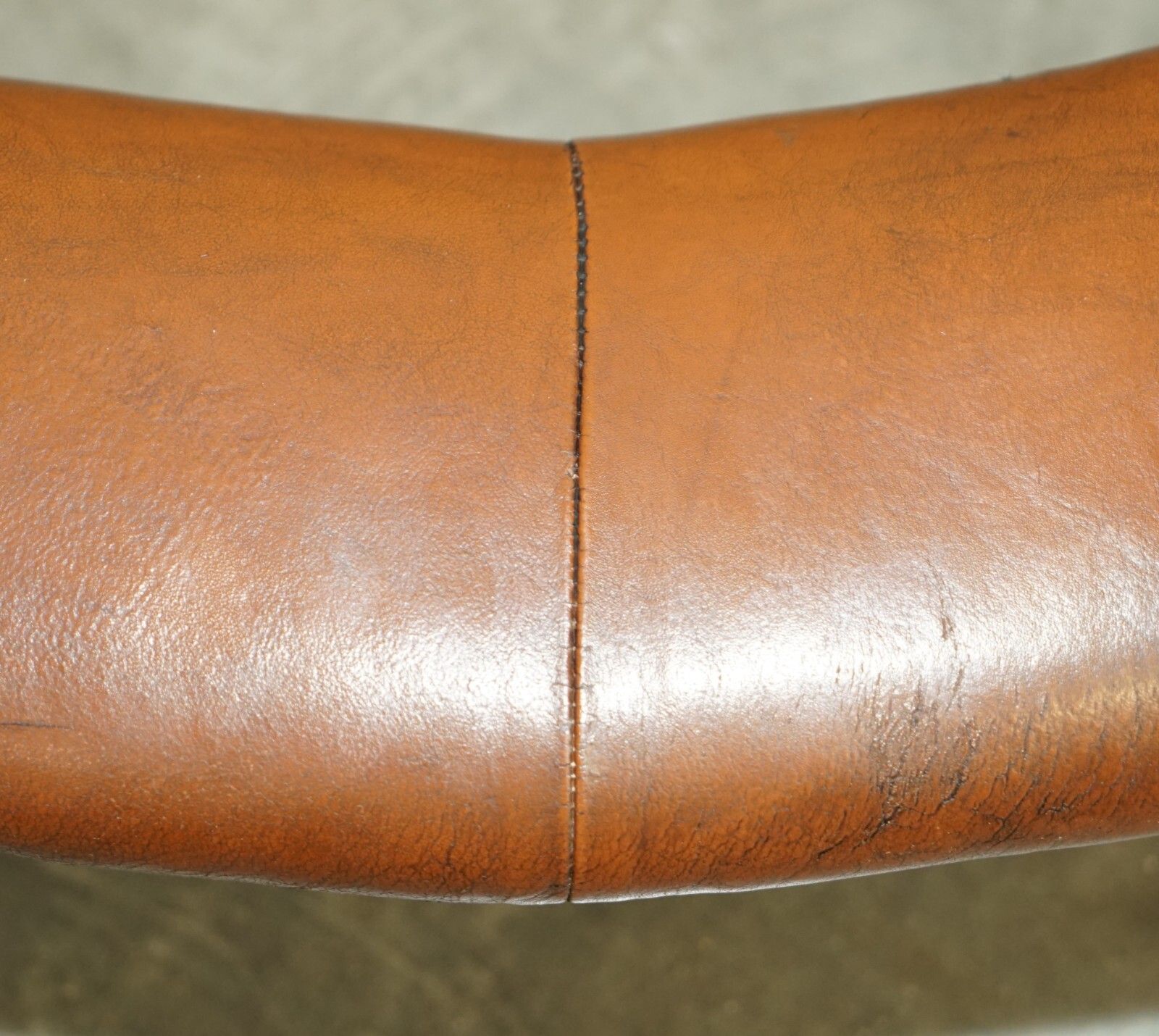 photo for sale Rare Demi Lune Antique Victorian Brown Leather Club Fender With Pierced Metal