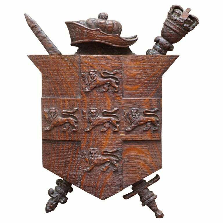 Rare Hand Carved 1587 Fighting Scots City Of York Coat Of Arms Armoiral Crest