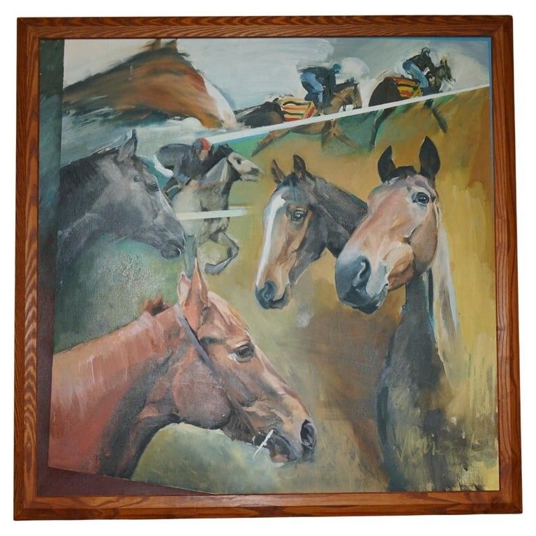Large Original Felicity Priest 2000 Signed Oil Painting Lynda's Five Race Horses