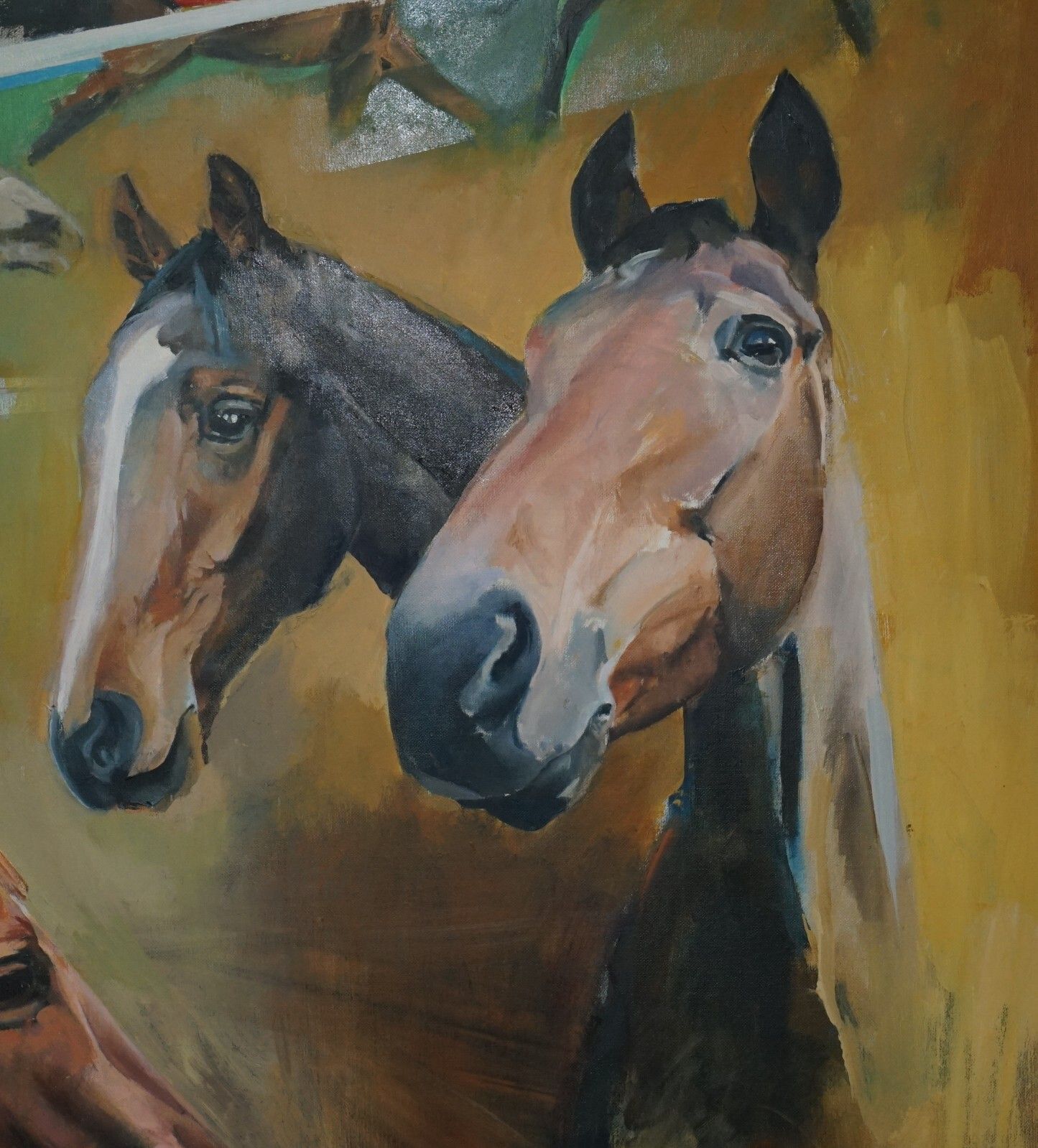 Large Original Felicity Priest 2000 Signed Oil Painting Lynda's Five Race Horses photo Art