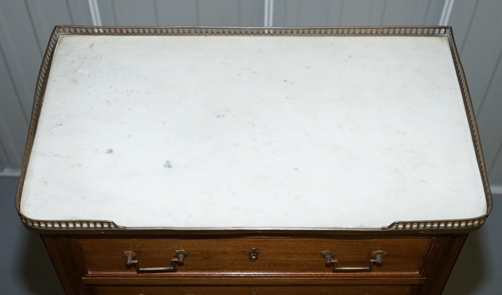 Rare 19th Century French Marble Topped Brass Gallery Semainier Chest Of Drawers photo Furniture